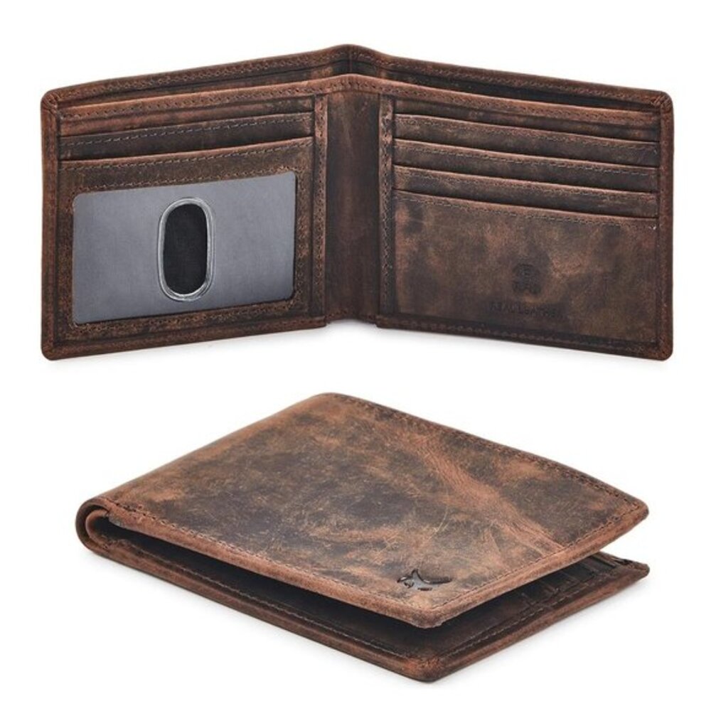 Real Leather Mens Bifold Wallet RFID Blocking Slim Minimalist Front Pocket